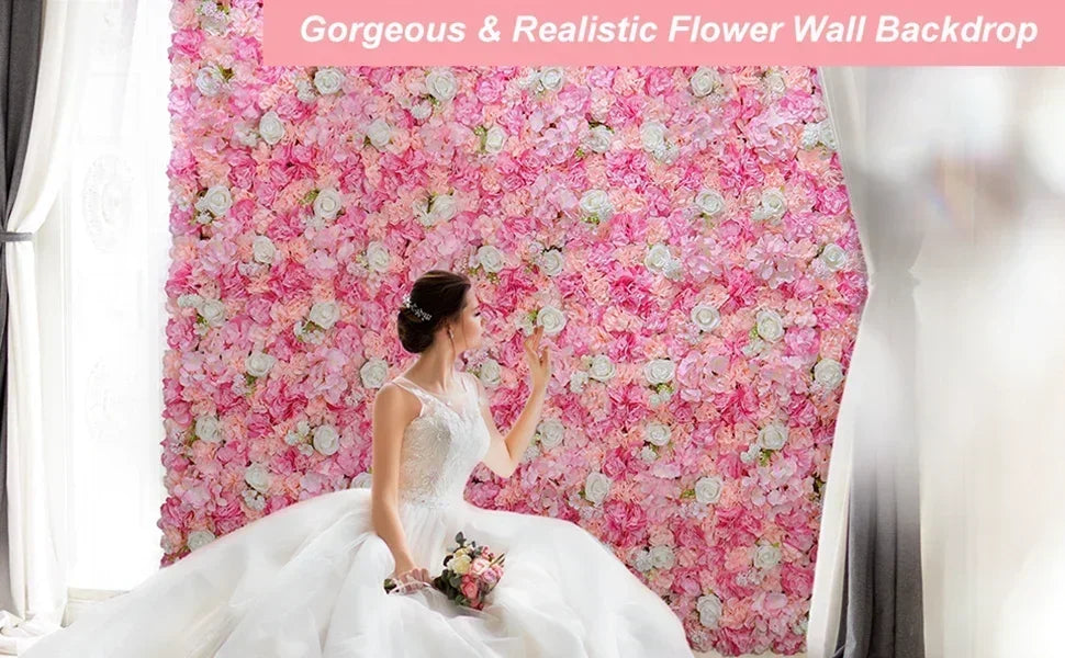 RUEESEECN 12Pcs Artificial Roses Wall Panel 3D Backdrop