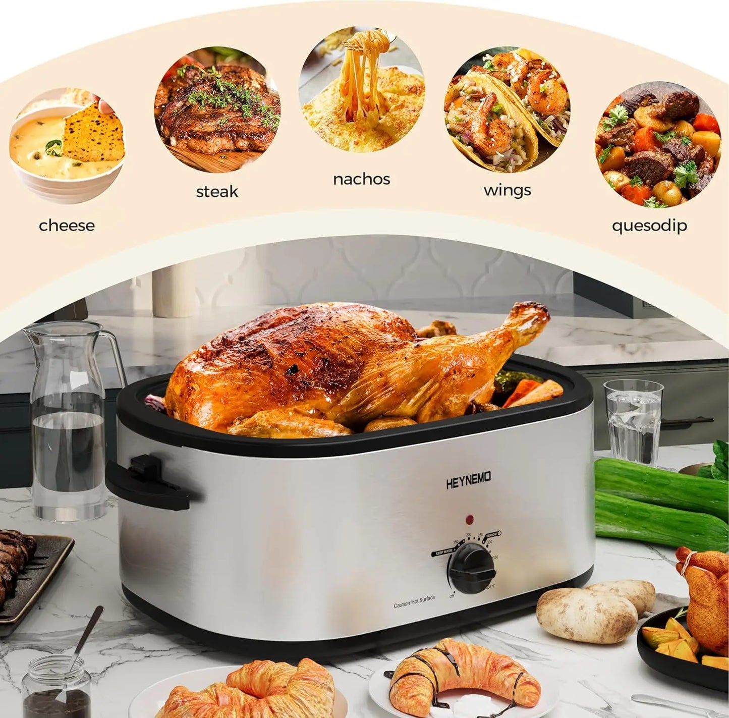 Electric Roaster Oven Stainless Steel With Visible Lid For Turkey