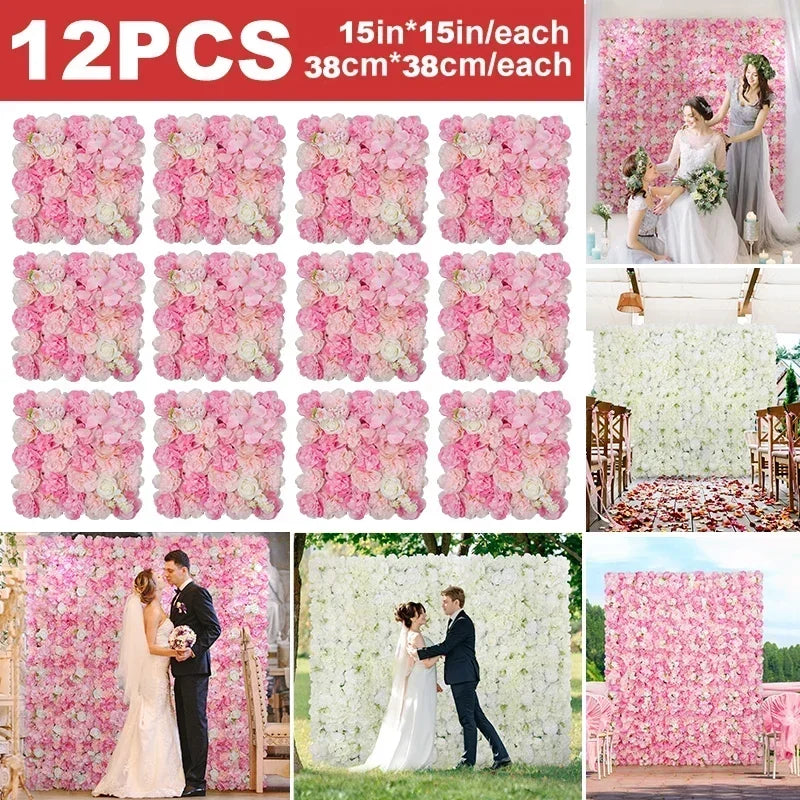 RUEESEECN 12Pcs Artificial Roses Wall Panel 3D Backdrop
