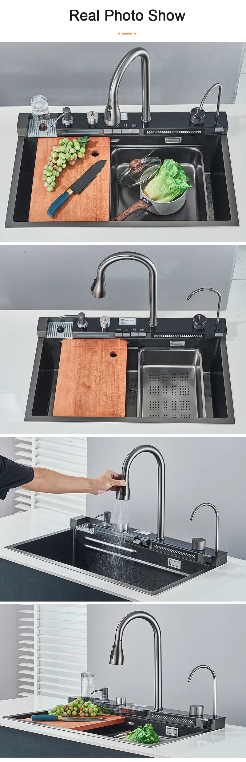 Rozin 304 Stainless Steel Kitchen Sink With Waterfall Faucet