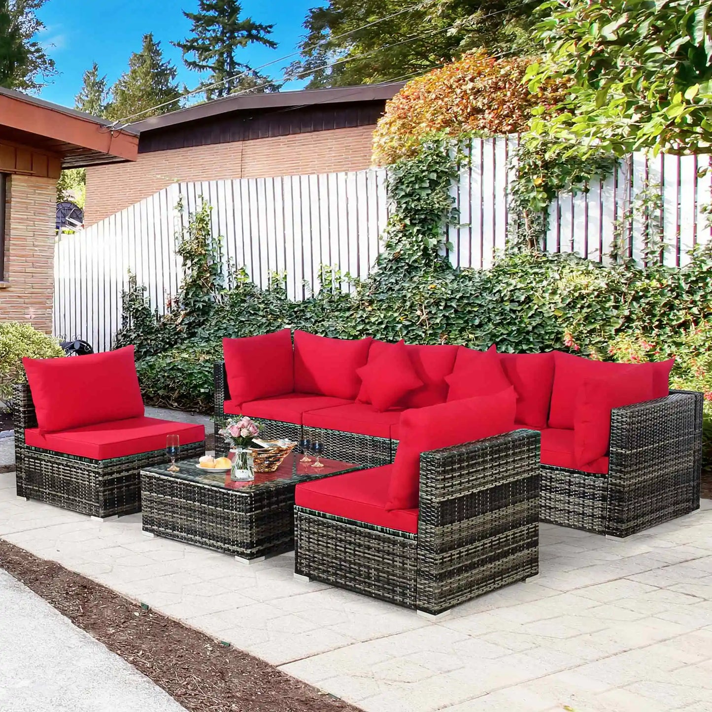 HOMASIS 7 Piece Patio Rattan Furniture Set With Sectional Sofa