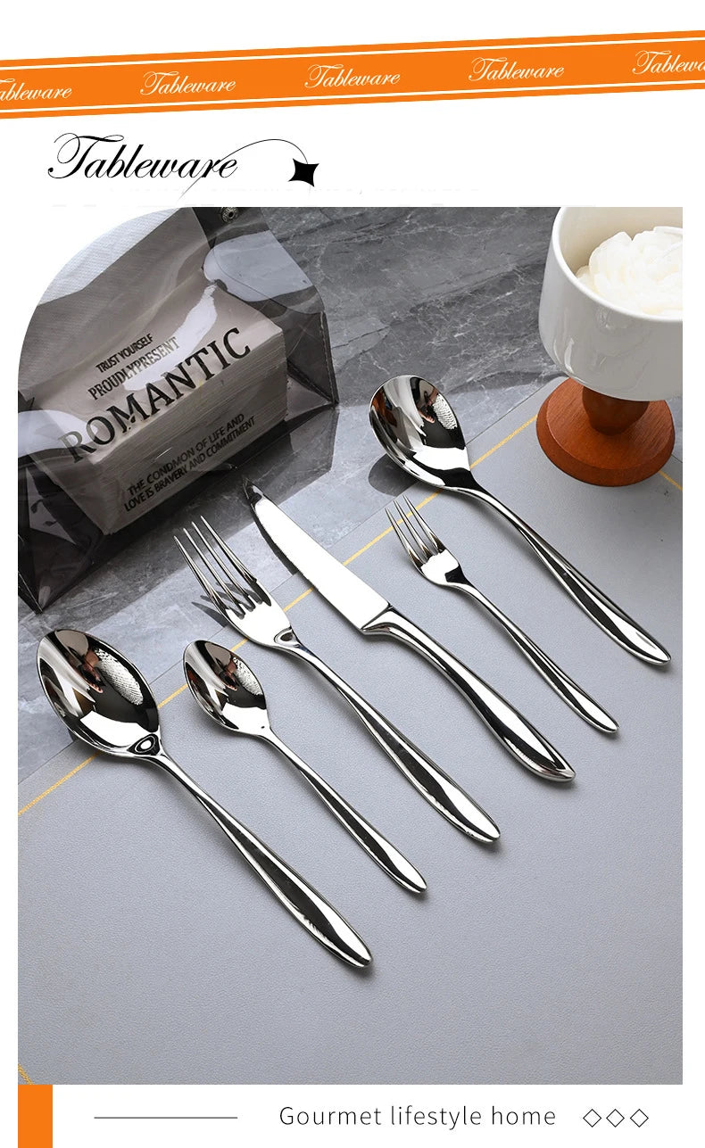 6pcs 304 Stainless Steel Flatware Set, Premium Heavy Duty Food Grade Cutlery Tableware for Home (6-Piece Dinnerware Silverware)