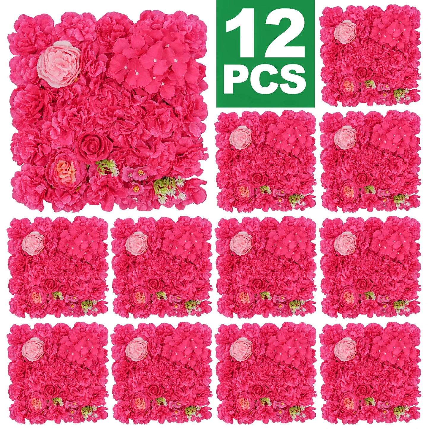RUEESEECN 12Pcs Artificial Roses Wall Panel 3D Backdrop