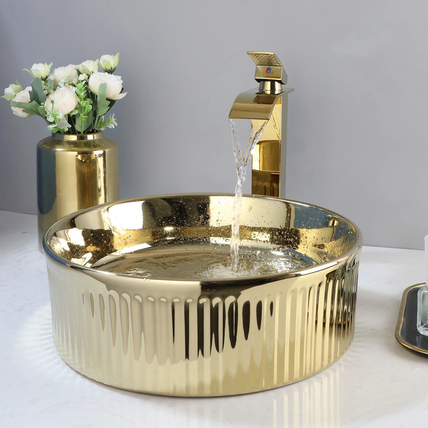 KEMAIDI Ceramic Vessel Sink With Faucet Above Counter Bathroom