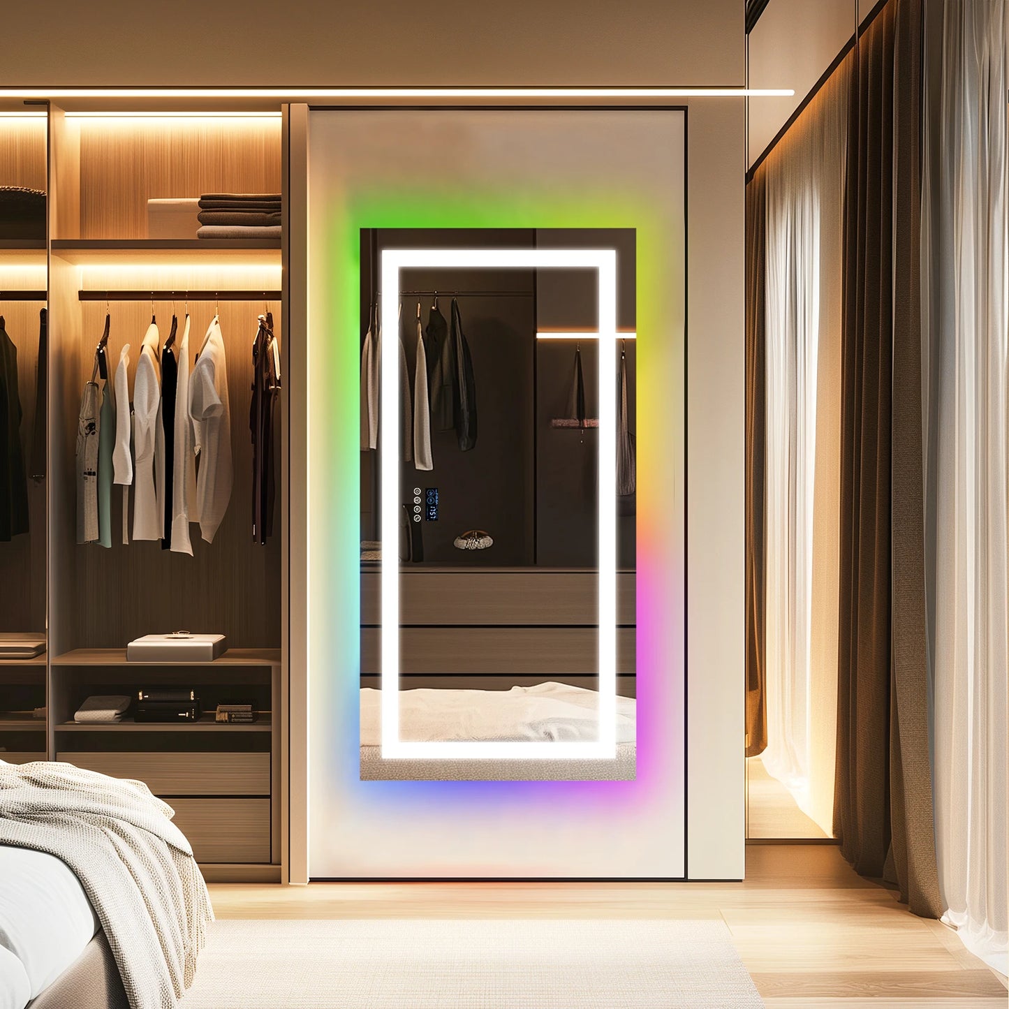 LED Lighted Bathroom Mirror with Bluetooth Speaker Smart LED Vanity Makeup Wall Mounted Mirrors 3 Lights Setting Anti-Fog RBG