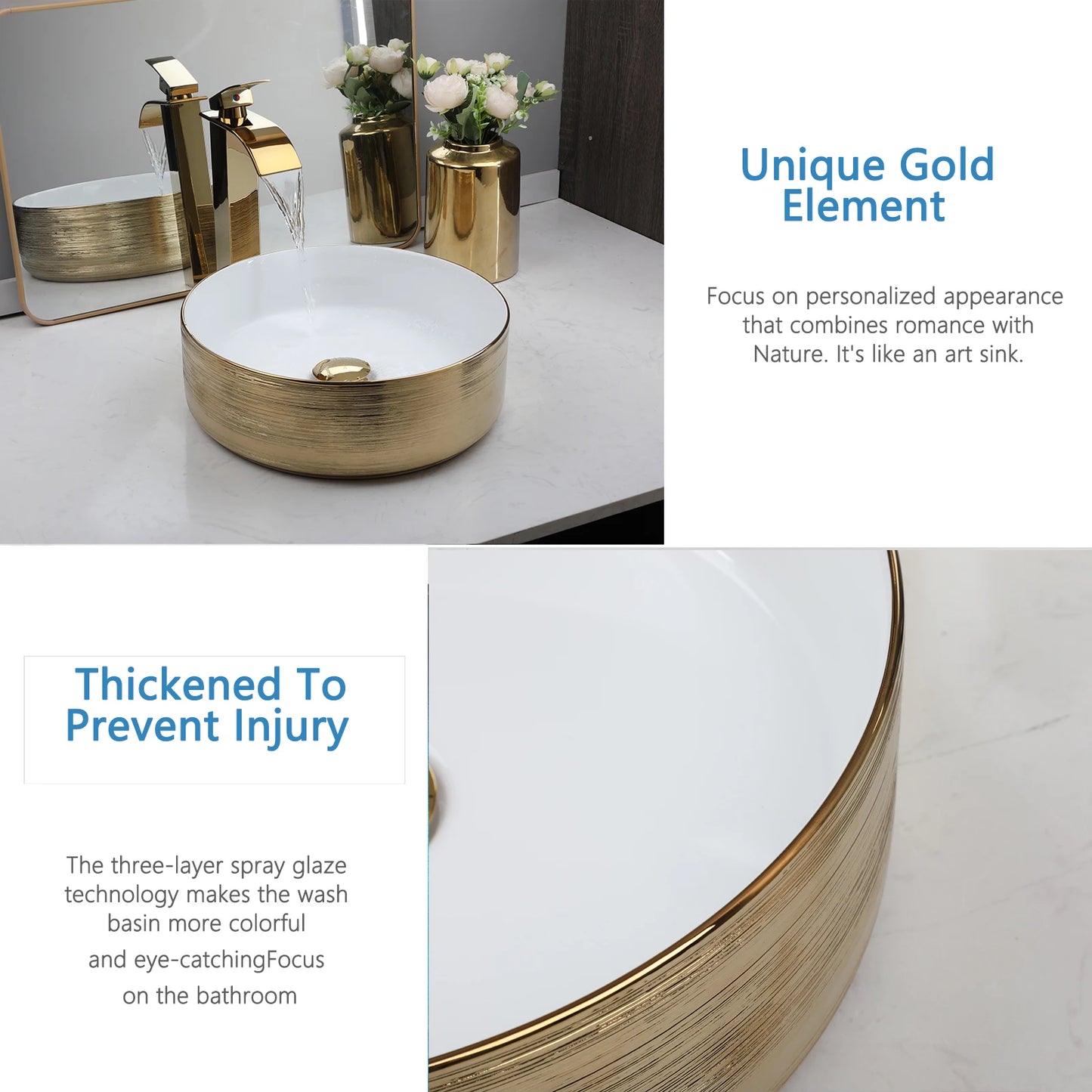 KEMAIDI Ceramic Vessel Sink With Faucet Above Counter Bathroom