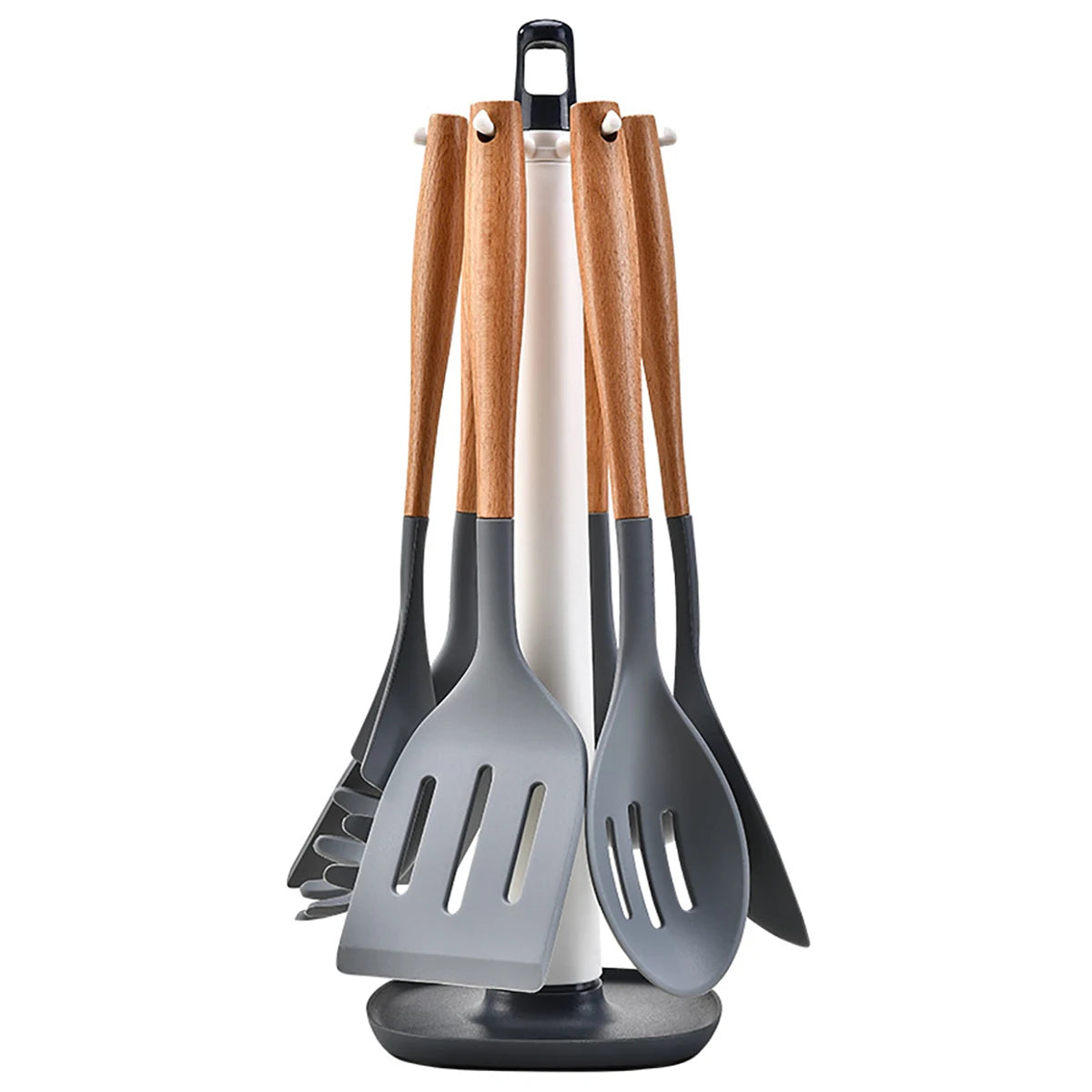 HELOTIC Silicone Kitchen Utensil Set Six To Seven Pieces With Storage Stand