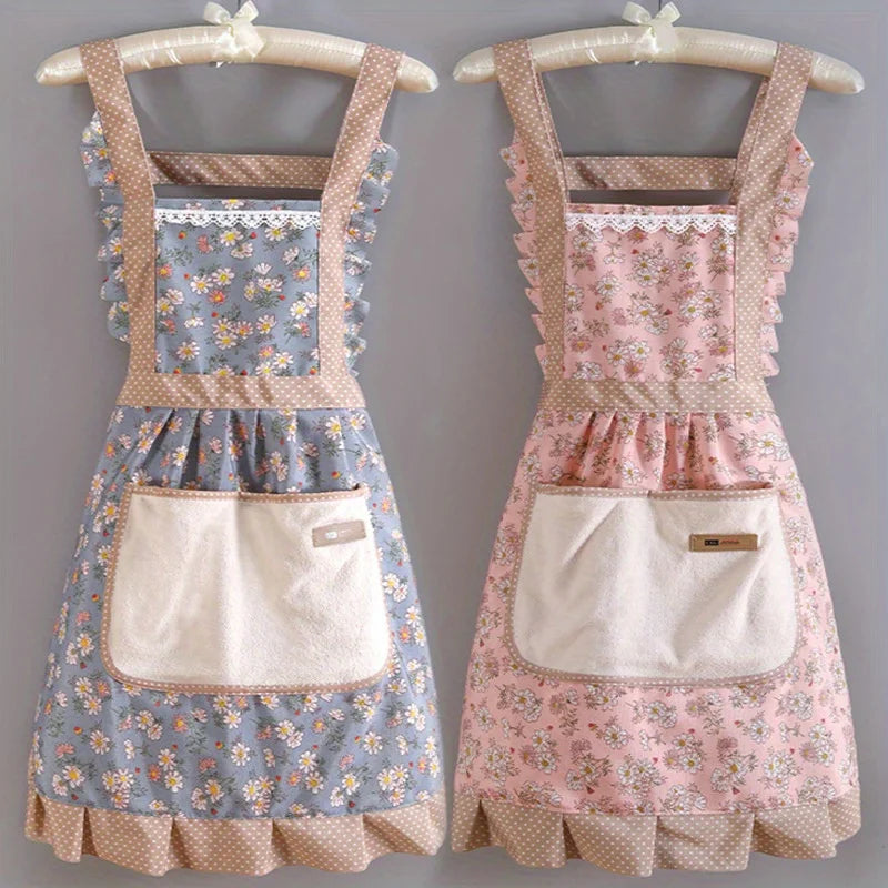 Canvas Floral Hooded Apron Waterproof Oil Resistant Workwear