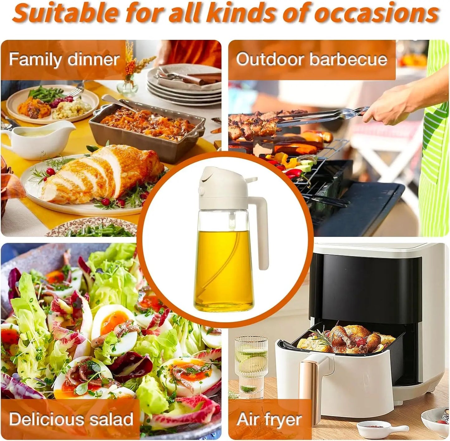Olive Oil Sprayer Dispenser 2-In-1 Fine Mist Kitchen Bottle