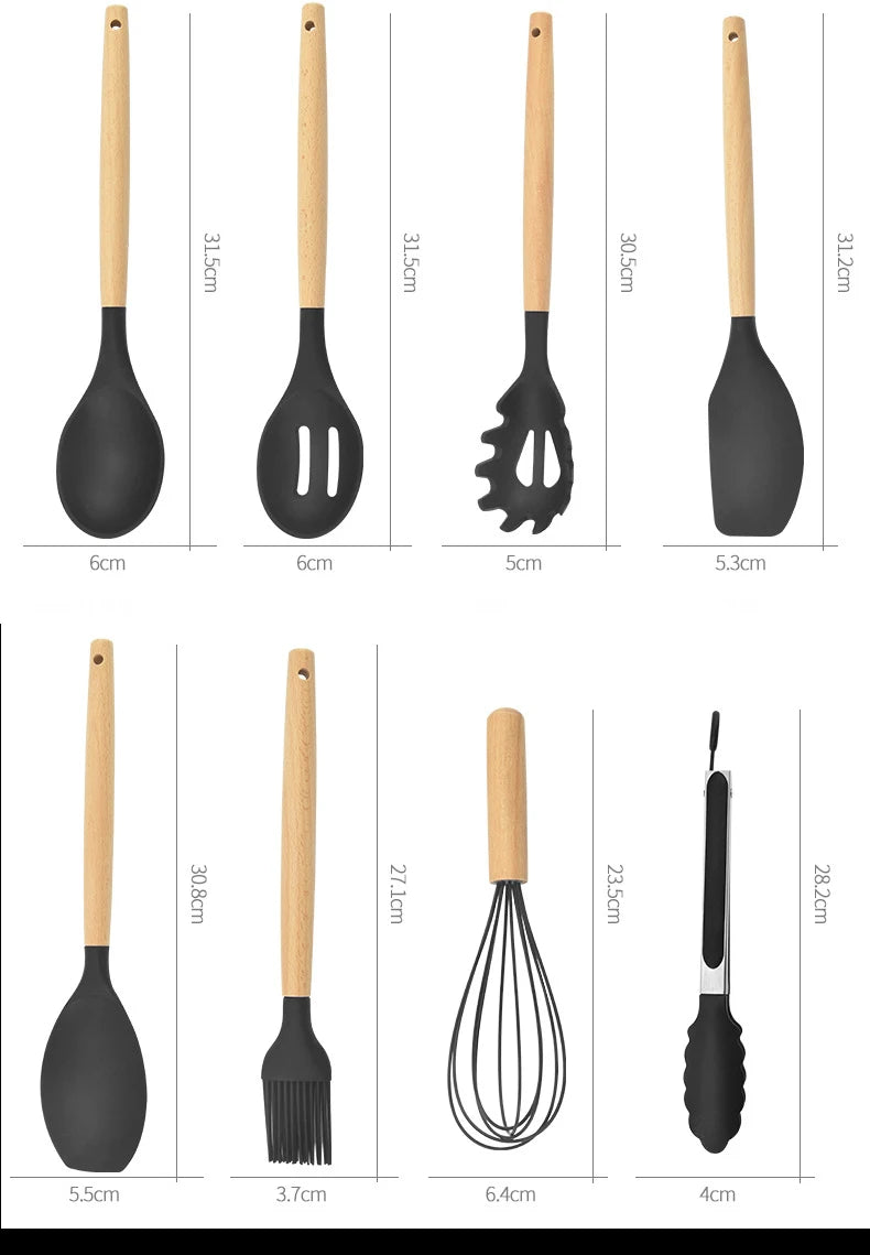 AJOYOUS Silicone Kitchen Utensil Set Nonstick Spatula Shovel Egg Beaters