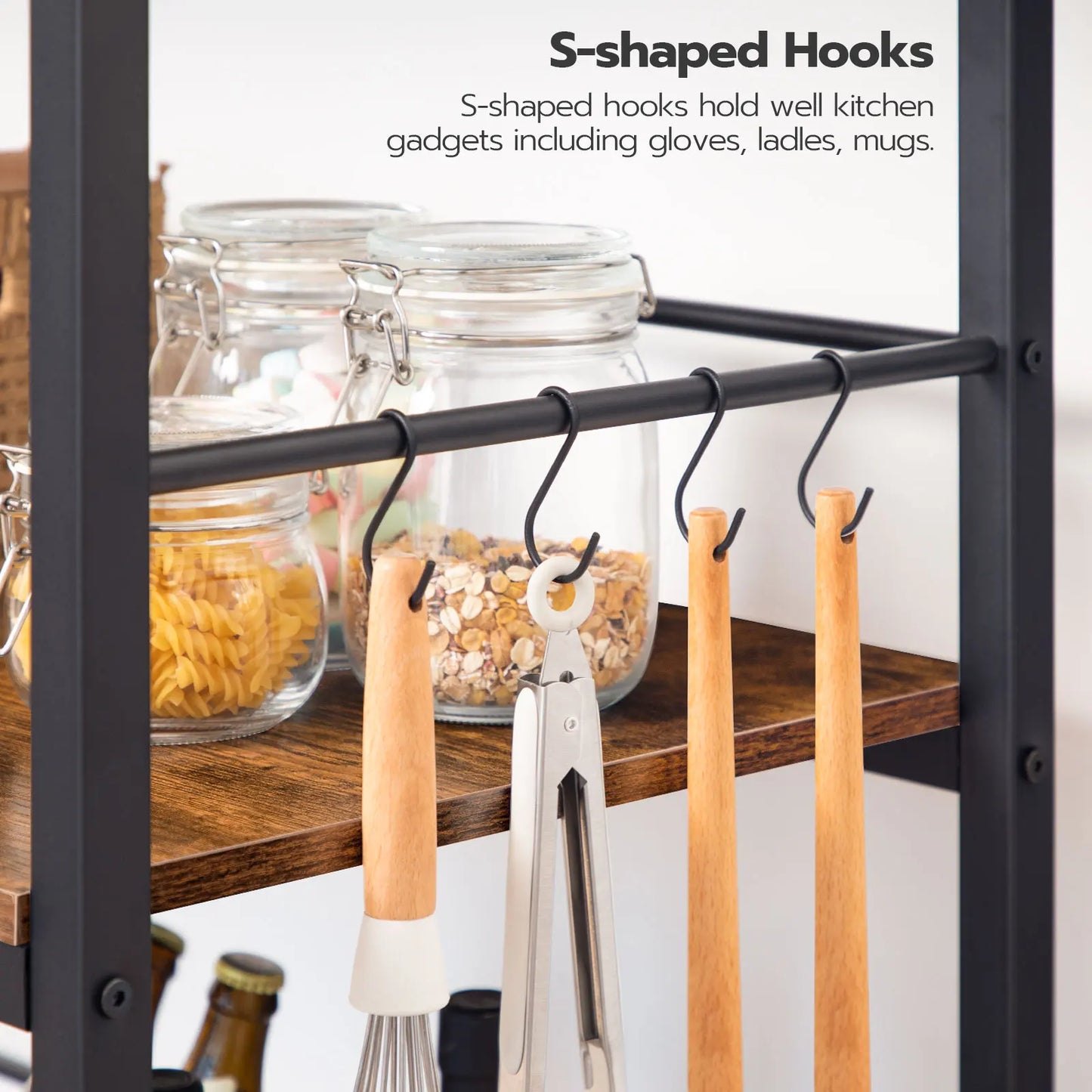 Hoobro Kitchen Island With Storage And Hooks Side Enclosures