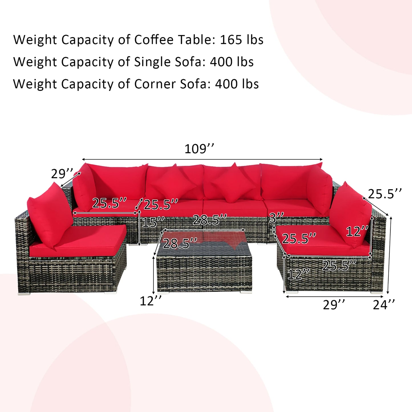 HOMASIS 7 Piece Patio Rattan Furniture Set With Sectional Sofa