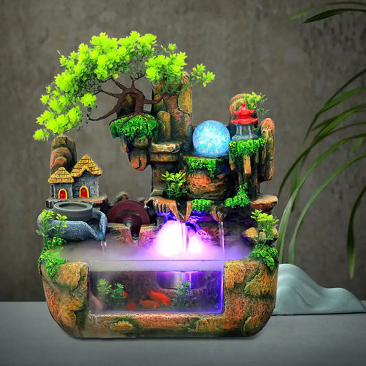 Hign-concerned Indoor LED Water Fountain With Mist Resin Rockery