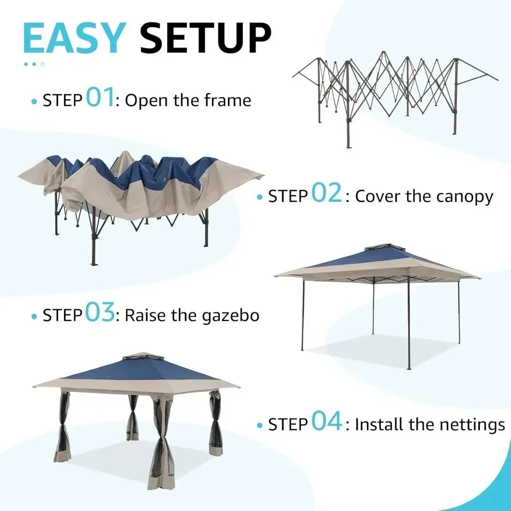 Popup Gazebo With Metal Frame Mosquito Net For Patio Garden