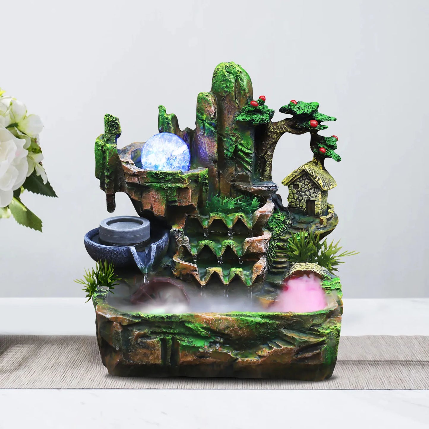 Feng Shui Desktop Water Fountain With Color Changing LED Lights