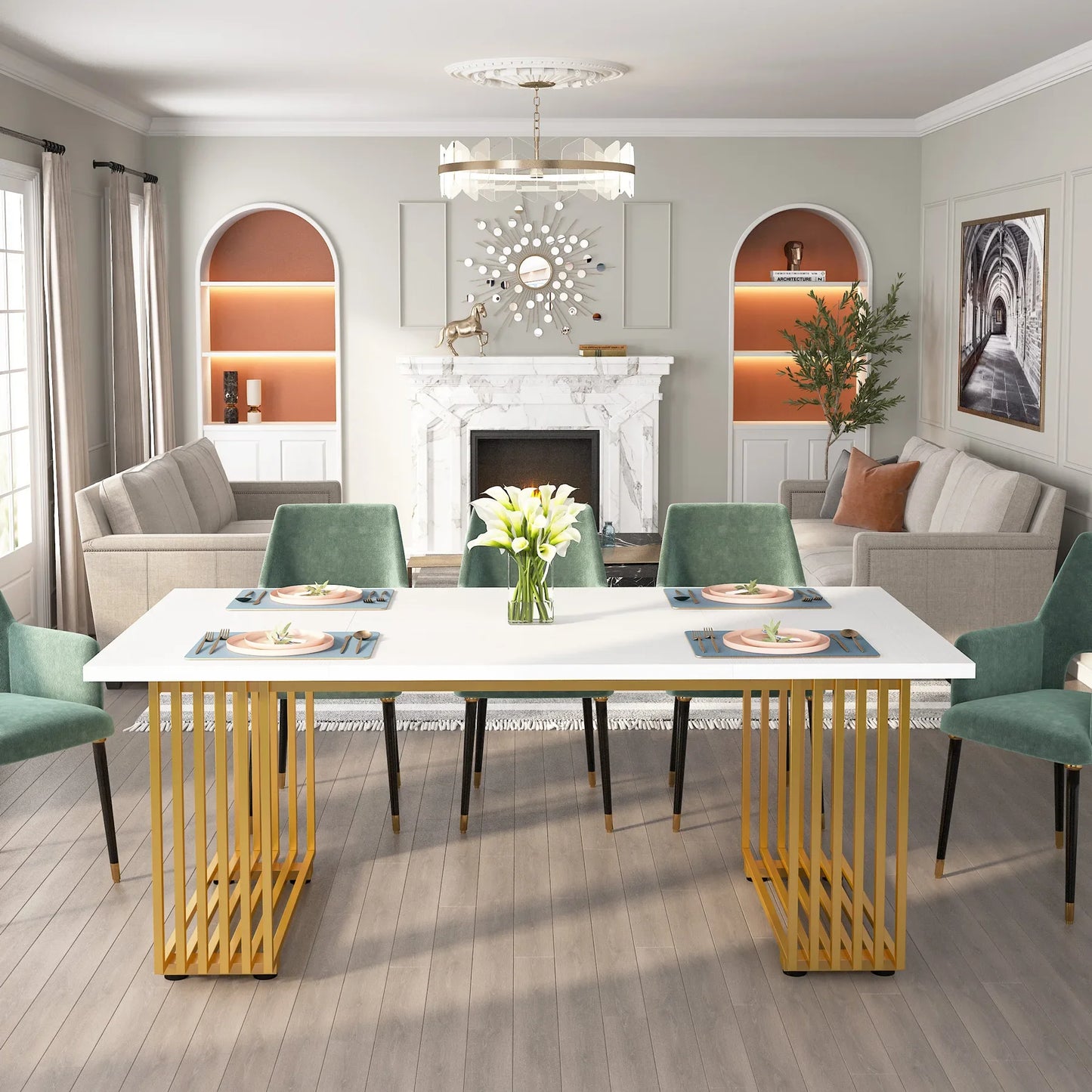 Tribesigns Modern Executive Wooden Office Desk With Gold Metal Legs