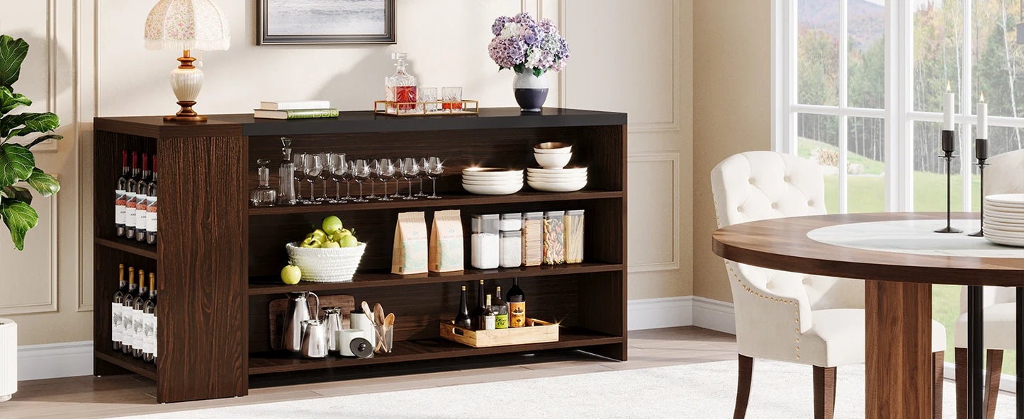 Tribesigns Farmhouse Kitchen Island with Storage and 5-Tier Shelves