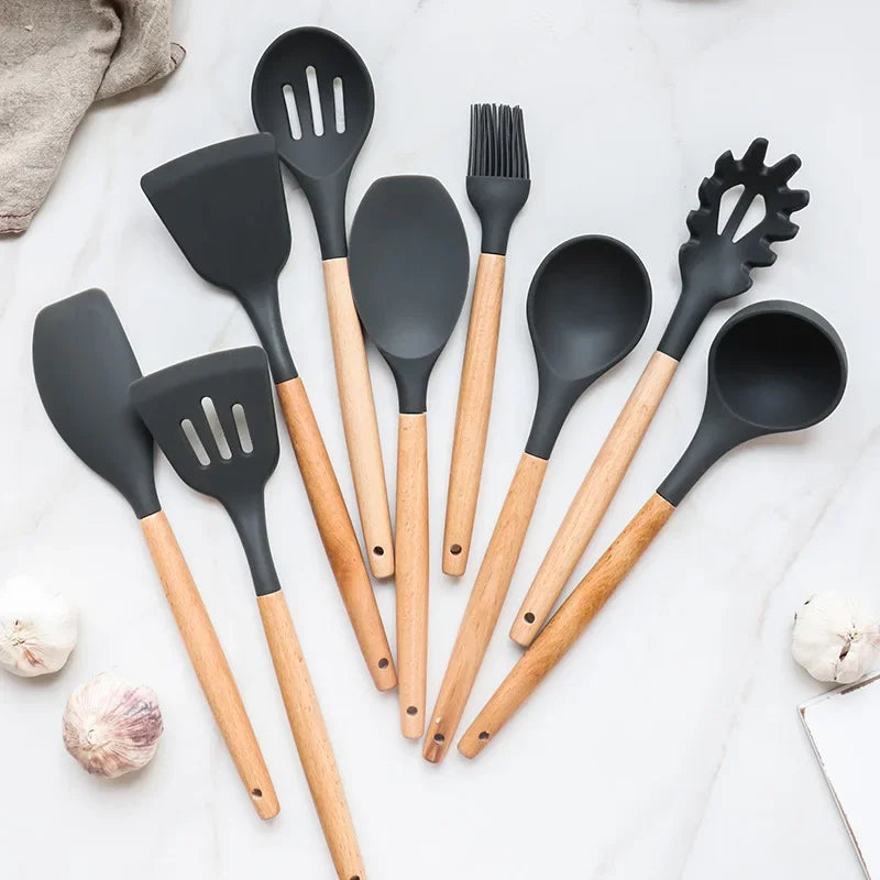 AJOYOUS Silicone Kitchen Utensil Set 12 Piece Nonstick Tool Set