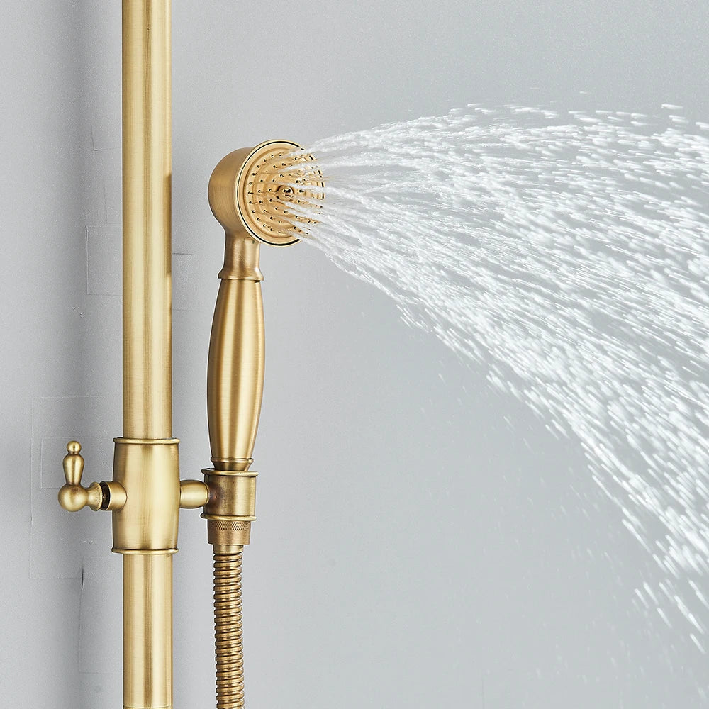 Quyanre Wall Mount Shower Faucets Set With Dual Knobs Handheld