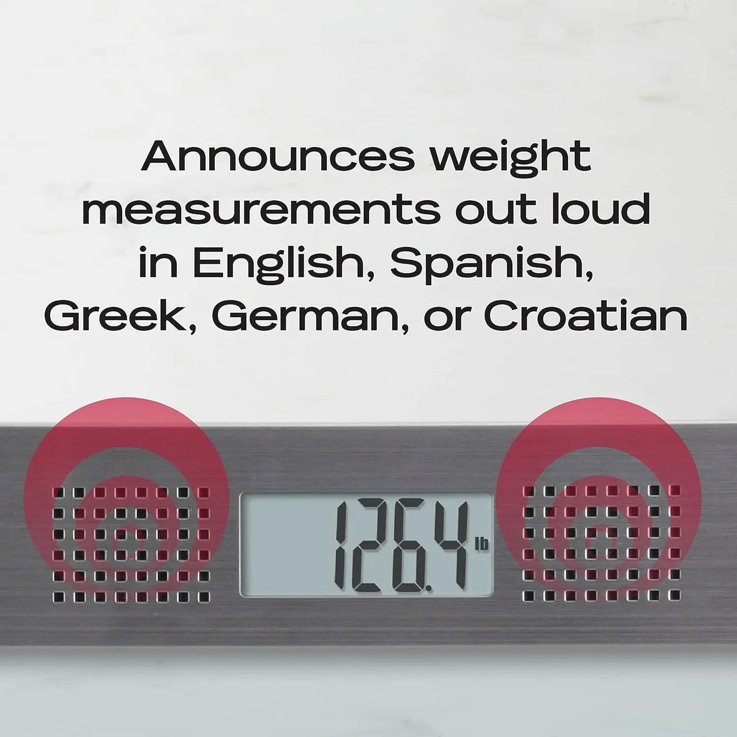 Digital Talking Bathroom Scale with 5 Languages, 440 LB Capacity, Clear Glass & Stainless Steel Accents