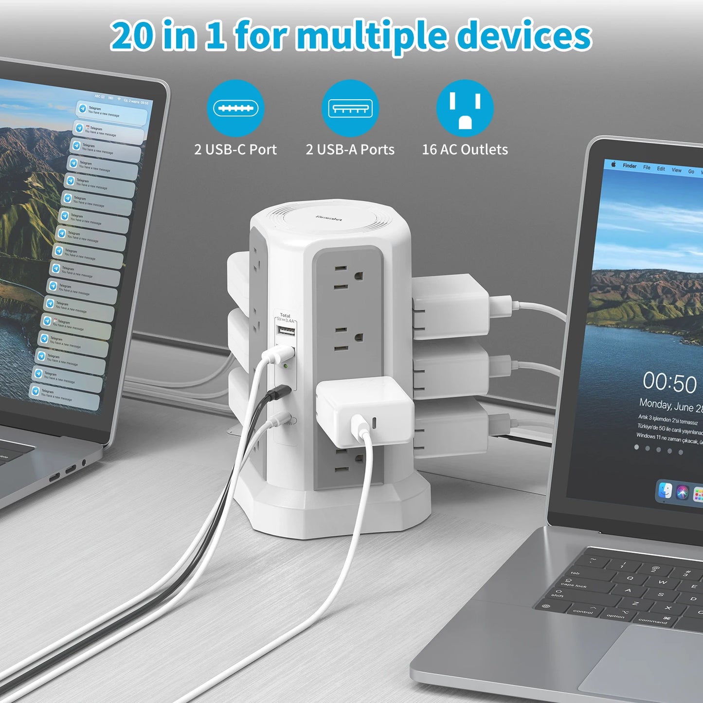 Passus Extension Tower Plug-In Board With PD Fast Charging
