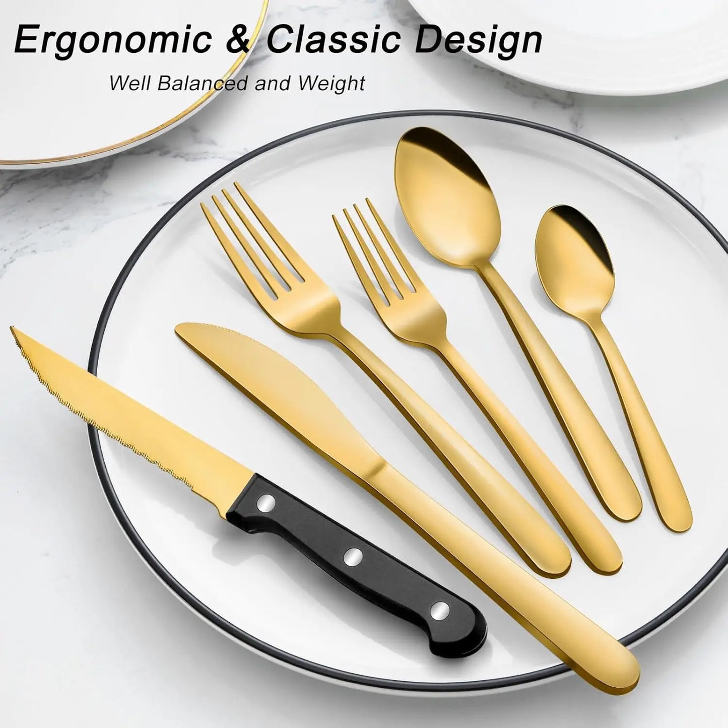 Premium Stainless Steel Flatware Set with Steak Knives Forks and Spoons
