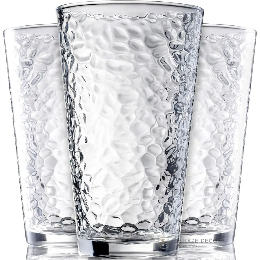 of 10 Hammered Glass Cups, 16oz. Dishwasher Safe Cocktail Drinking Glasses Clear Heavy Base Stemmed Water Glasses, Tall Beer Gla