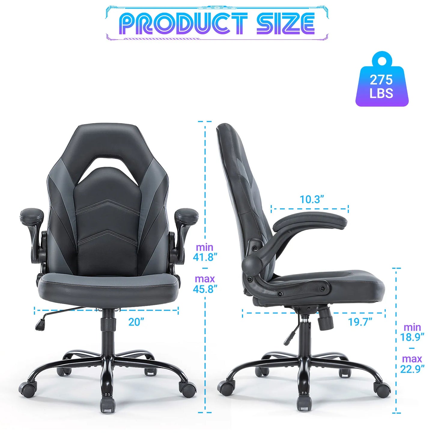 JHK Ergonomic Office Chair With Adjustable PU Leather Armrests