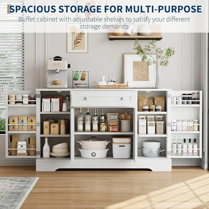 Modern Sideboard Buffet Cabinet with Storage, 55 in Wood Coffee Bar Cabinet with Drawer, Shelves & Door Shelves, for Kitchen
