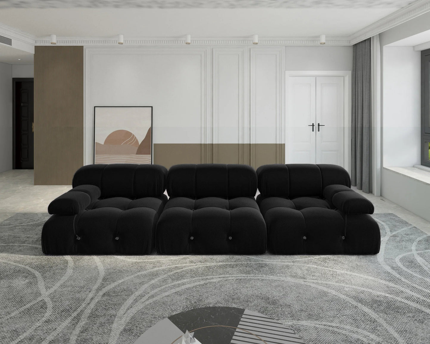 104" Minimalist Modular Sectional Sofas Modern Velvet Convertible Couches 3 Seats Living Room Sofa Sets for Office Apartment
