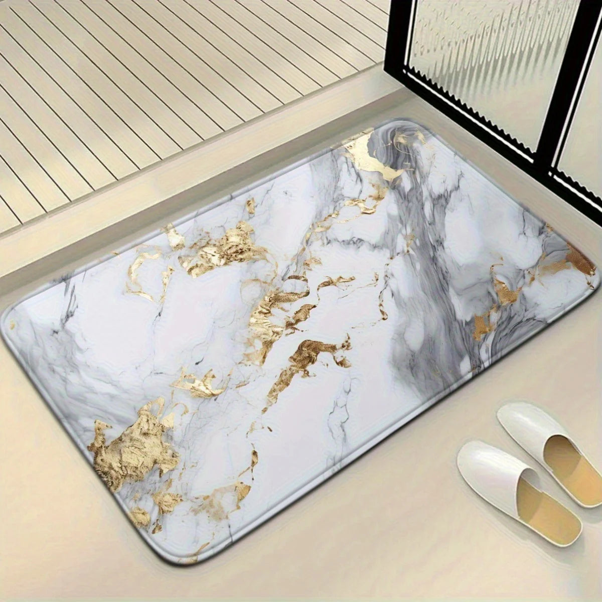 Marble Bathroom Mat Set Non Slip U Shaped Floor Mat Toilet Seat Polyester