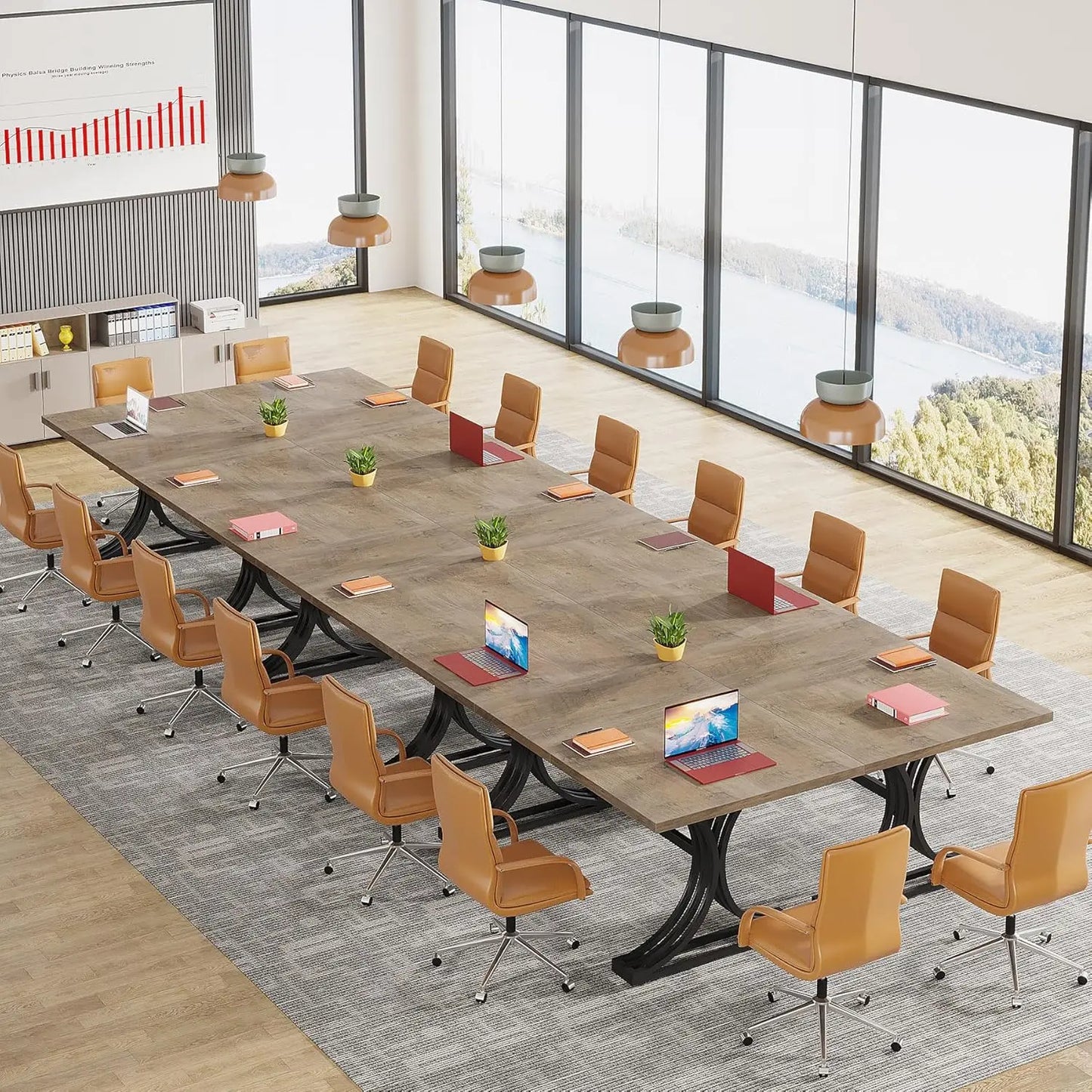 10.5FT Conference Table, Modern Meeting Table for 8-10 People, Rectangle Seminar Boardroom Table for Office, Customized