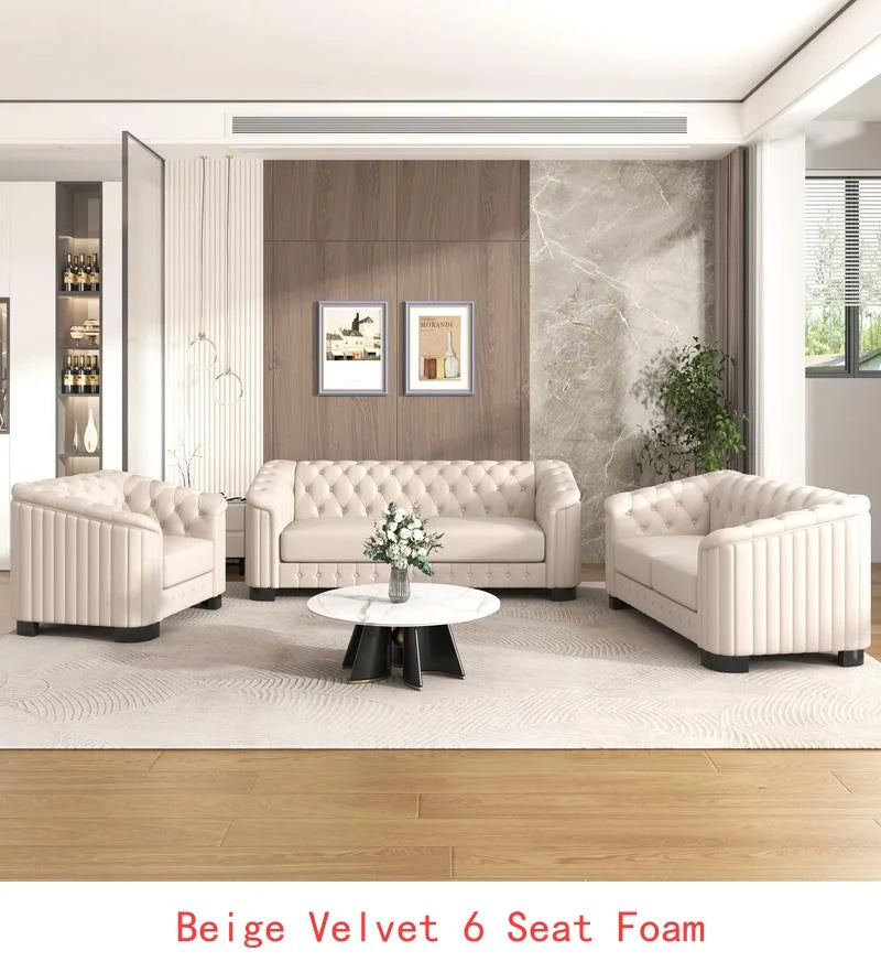 Sichuan Modern Velvet Upholstered 3-Piece Sofa Set With Rubber Wood Legs
