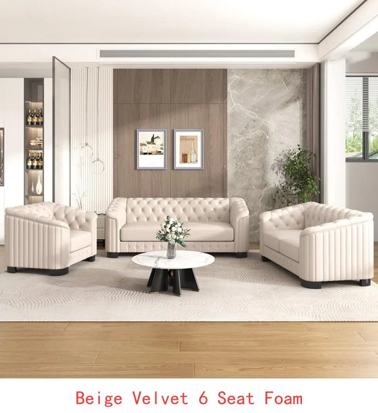 Sichuan Modern Velvet Upholstered 3-Piece Sofa Set With Rubber Wood Legs