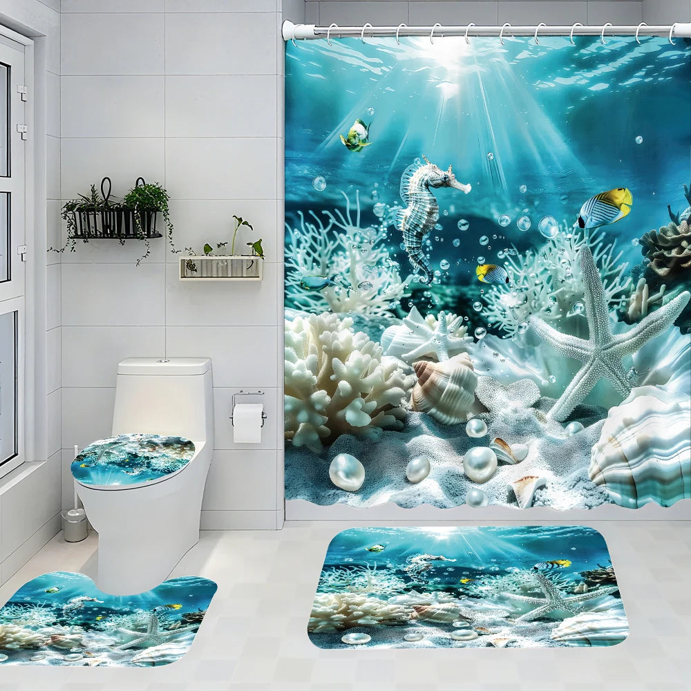 Ocean Craft of Weaving Four Piece Polyester Shower Curtain Set