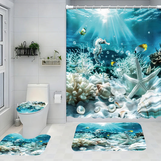 Ocean Craft of Weaving Four Piece Polyester Shower Curtain Set
