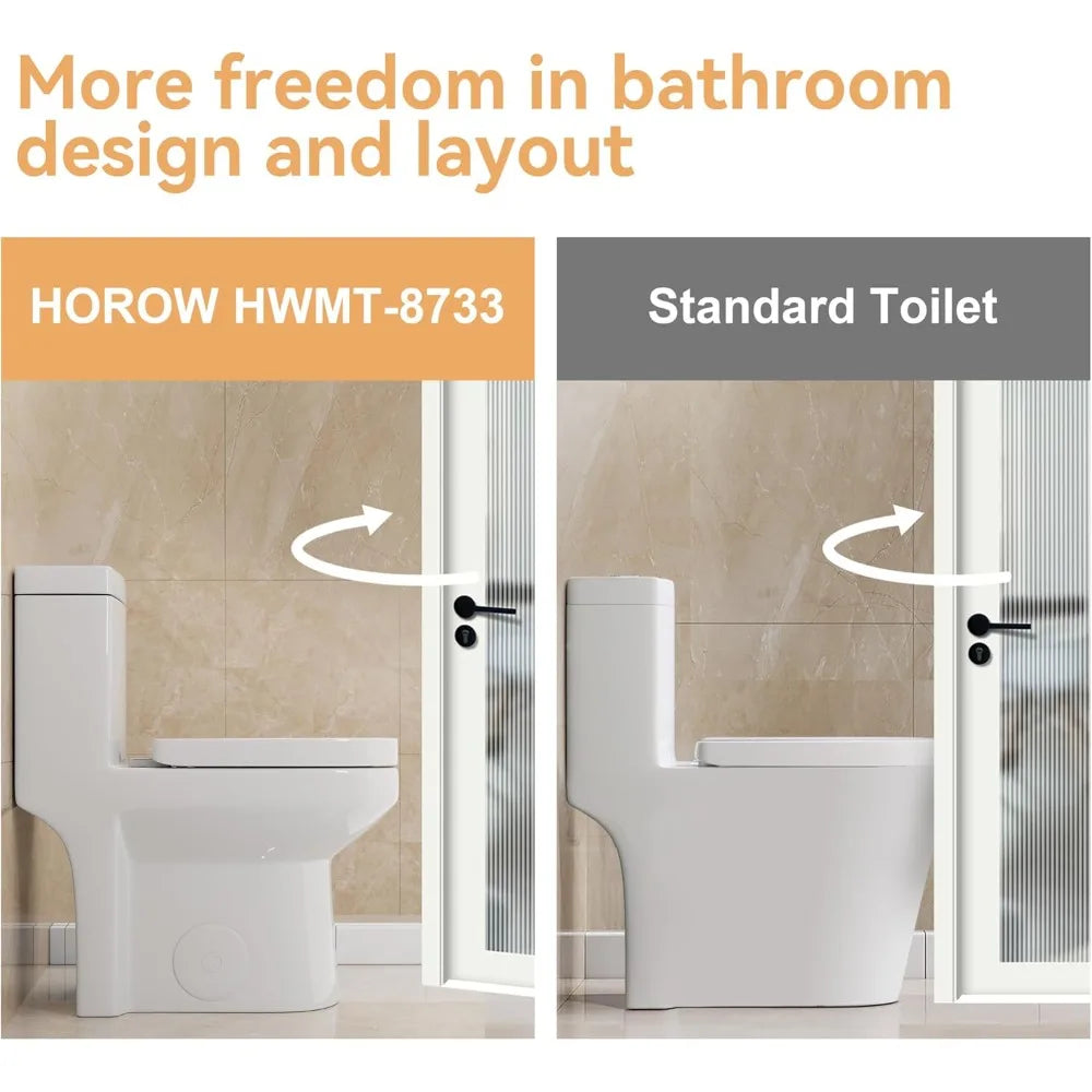 Compact One-Piece Toilet with Dual Flush System for Modern Bathrooms: Powerful, Quiet, and Space-Saving 12 Rough-In Design
