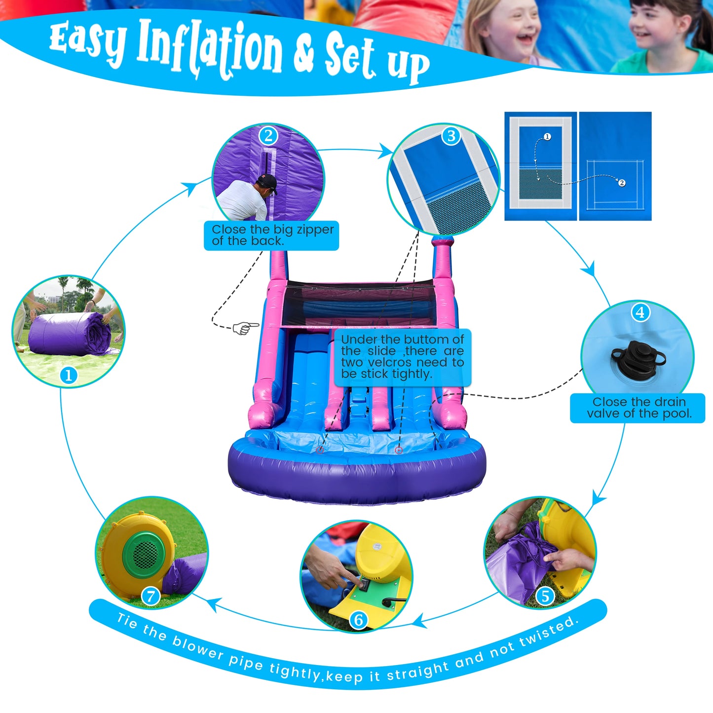 RTS Inflatable Double Water Slide Pool With Blower For Kids