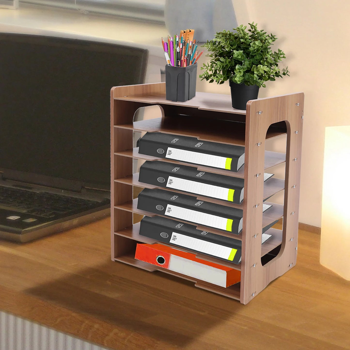 7-Tier Wooden Desk Organizer for Office Papers and Files