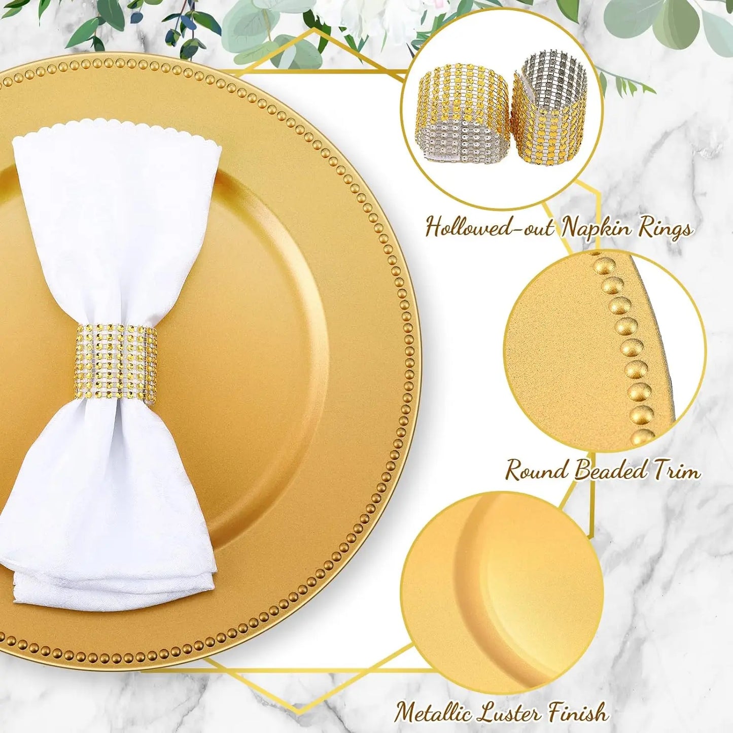 XMSJ 100 Piece Charger Plates And Napkin Rings Set