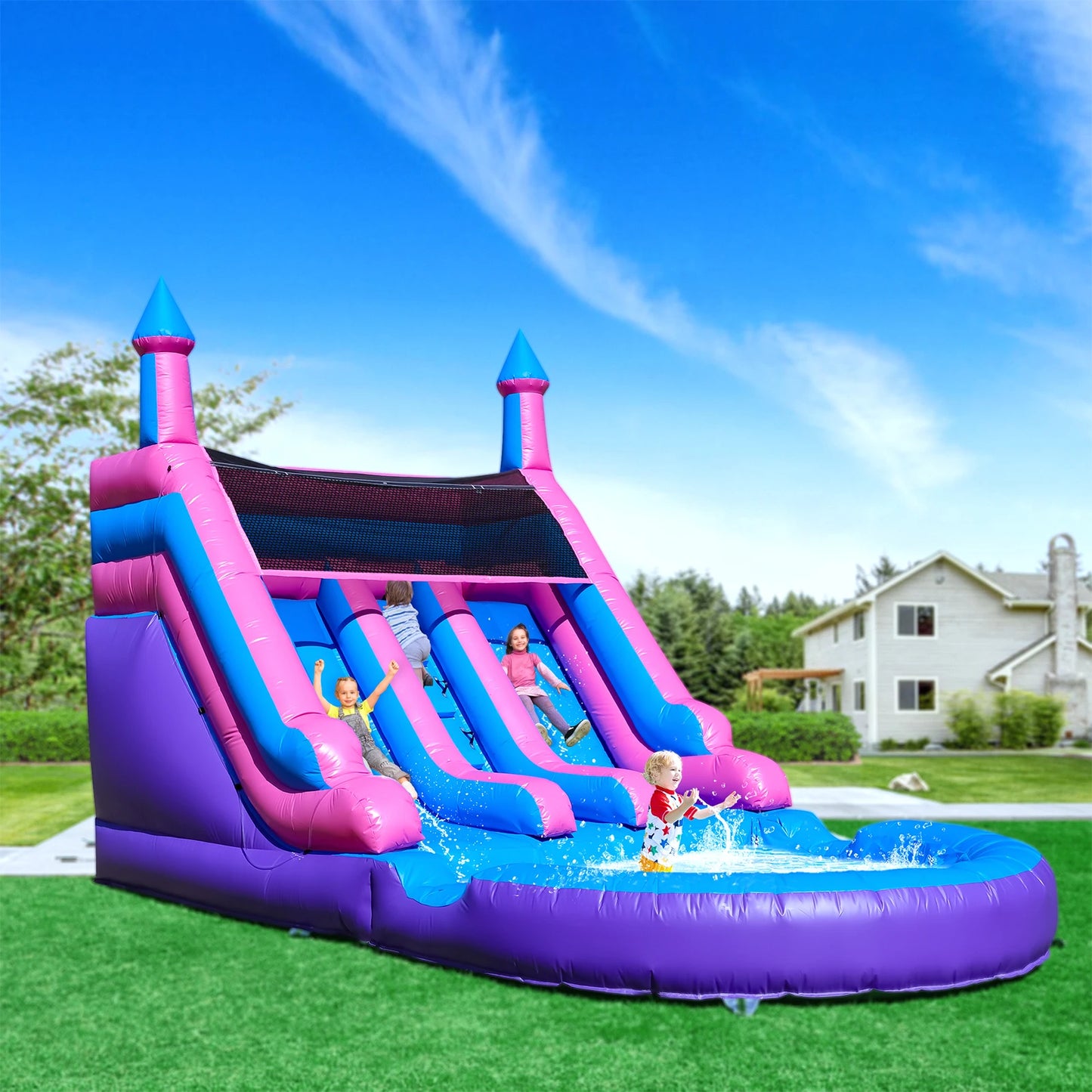 RTS Inflatable Double Water Slide Pool With Blower For Kids