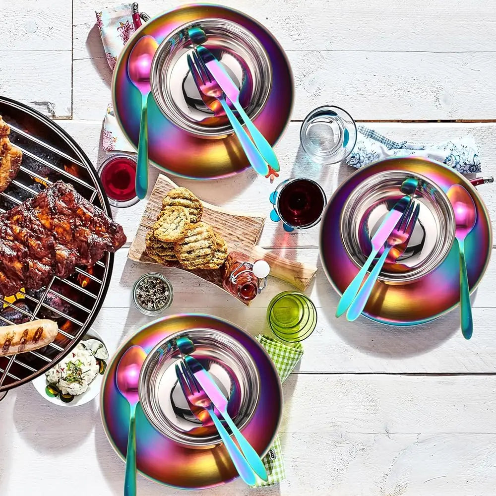 BONJEAN 36 Piece Stainless Steel Camping Tableware Set