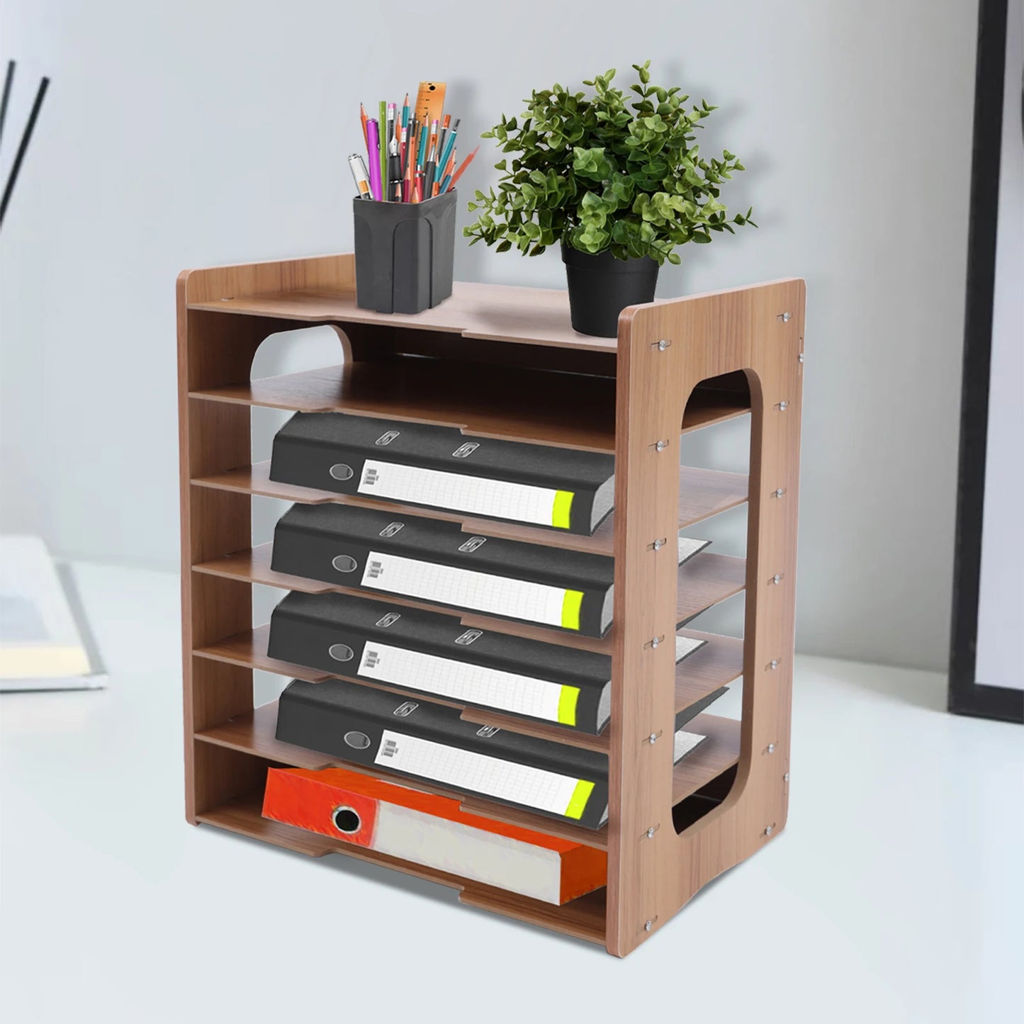 7-Tier Wooden Desk Organizer for Office Papers and Files