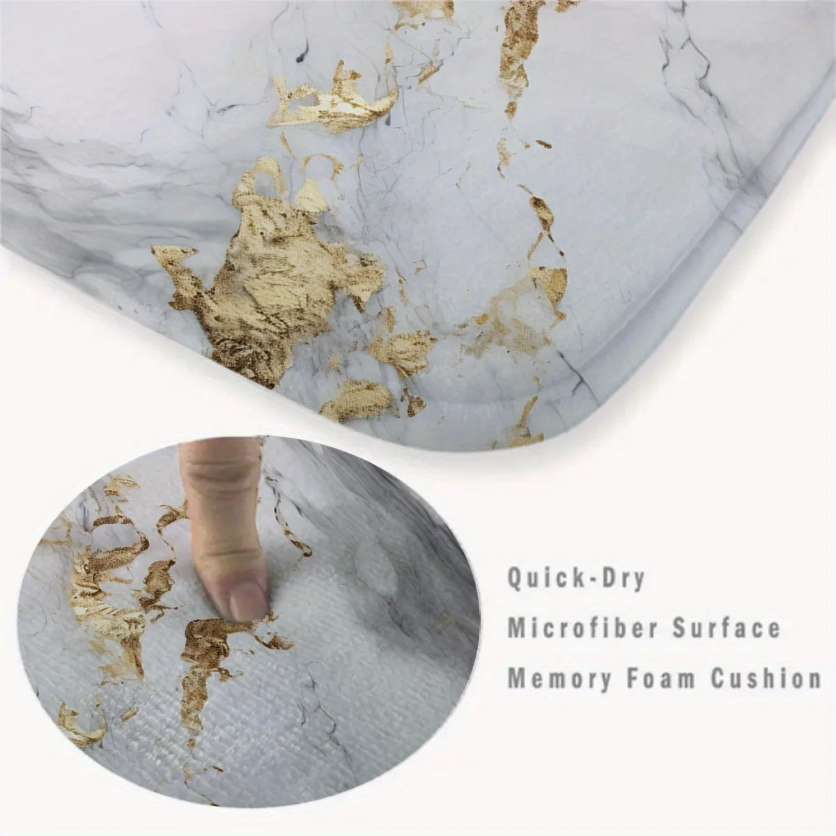Marble Bathroom Mat Set Non Slip U Shaped Floor Mat Toilet Seat Polyester