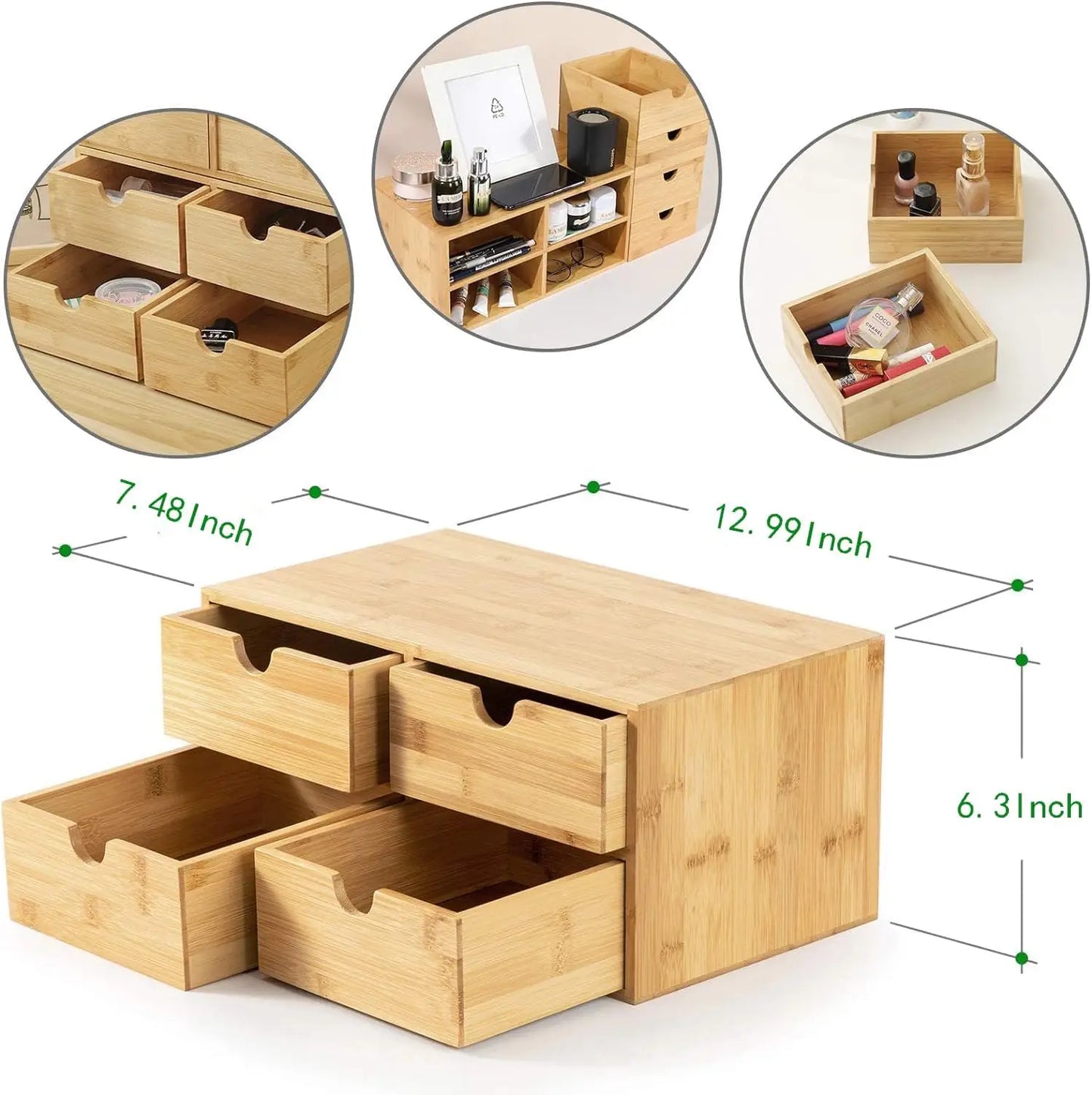 Mini Desktop Drawer Organizer - 4 Drawer Storage Box for Office Home Toiletries, No Assembly Required
