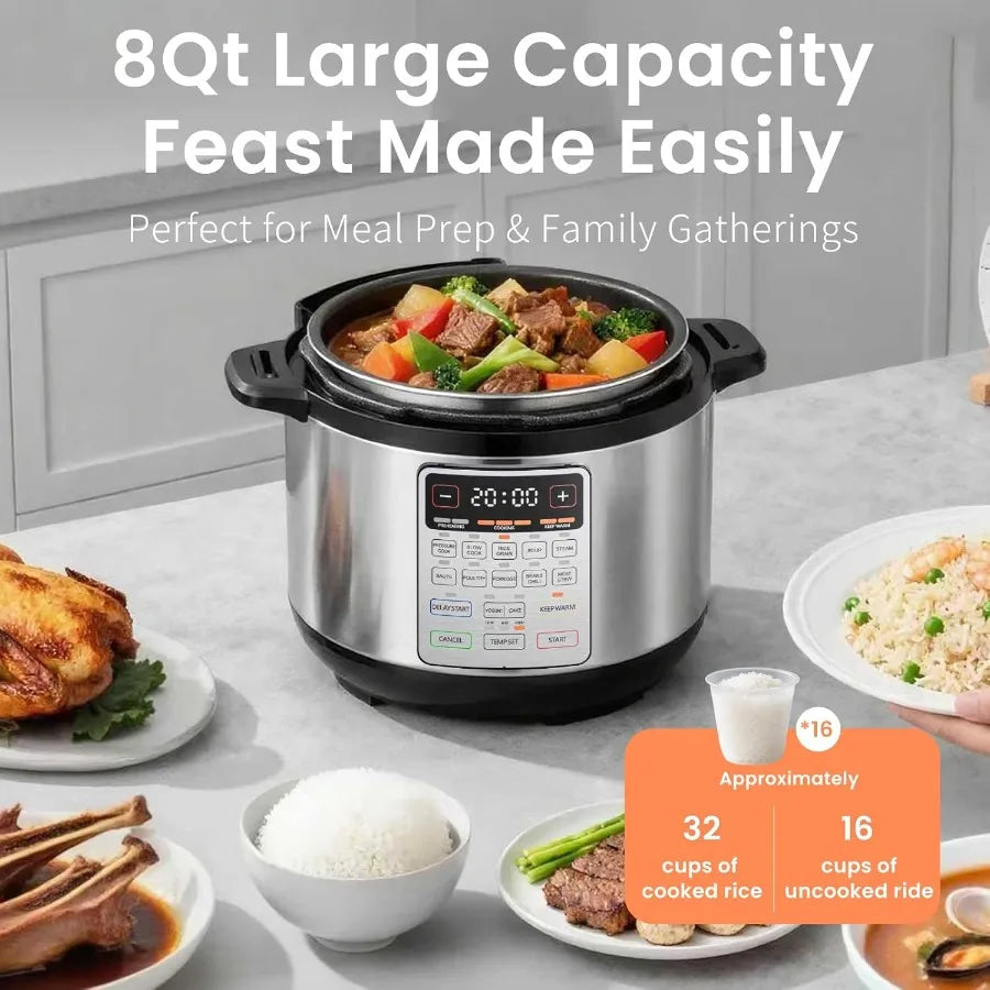 8QT Electric Pressure Cooker Max 1200W Fast Cooking 12-in-1 Multi-Use Programmable with Ceramic Non-Stick Pot for Saute Slow Co
