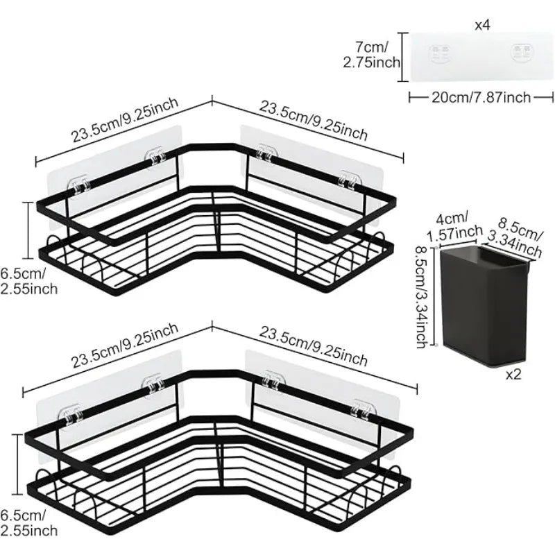 Adhesive Corner Shower Caddy Stainless Steel Rustproof With Hooks