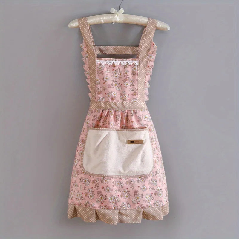 Canvas Floral Hooded Apron Waterproof Oil Resistant Workwear