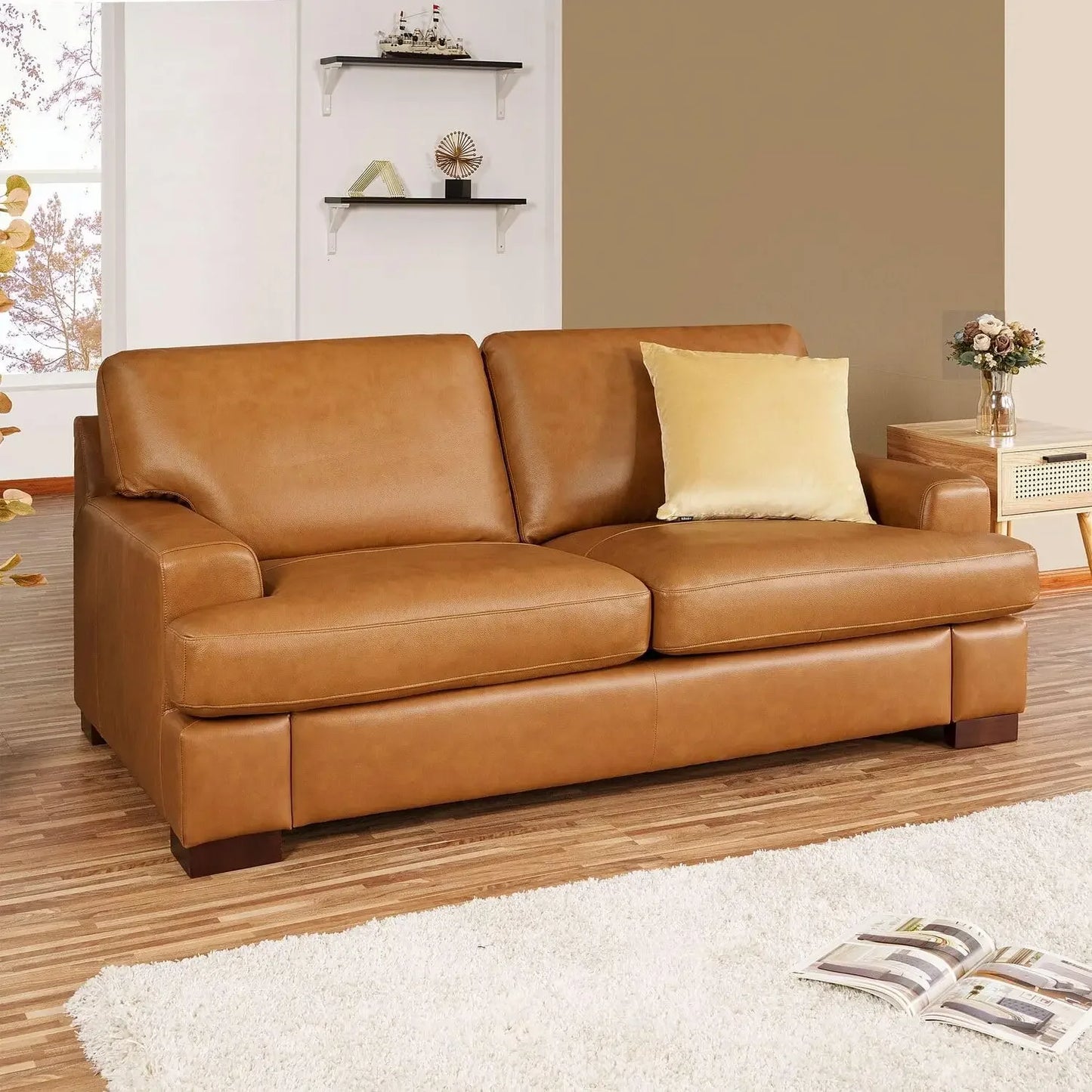 Siggy Genuine Leather Sofa Set 3 With Goose Feather Cushions