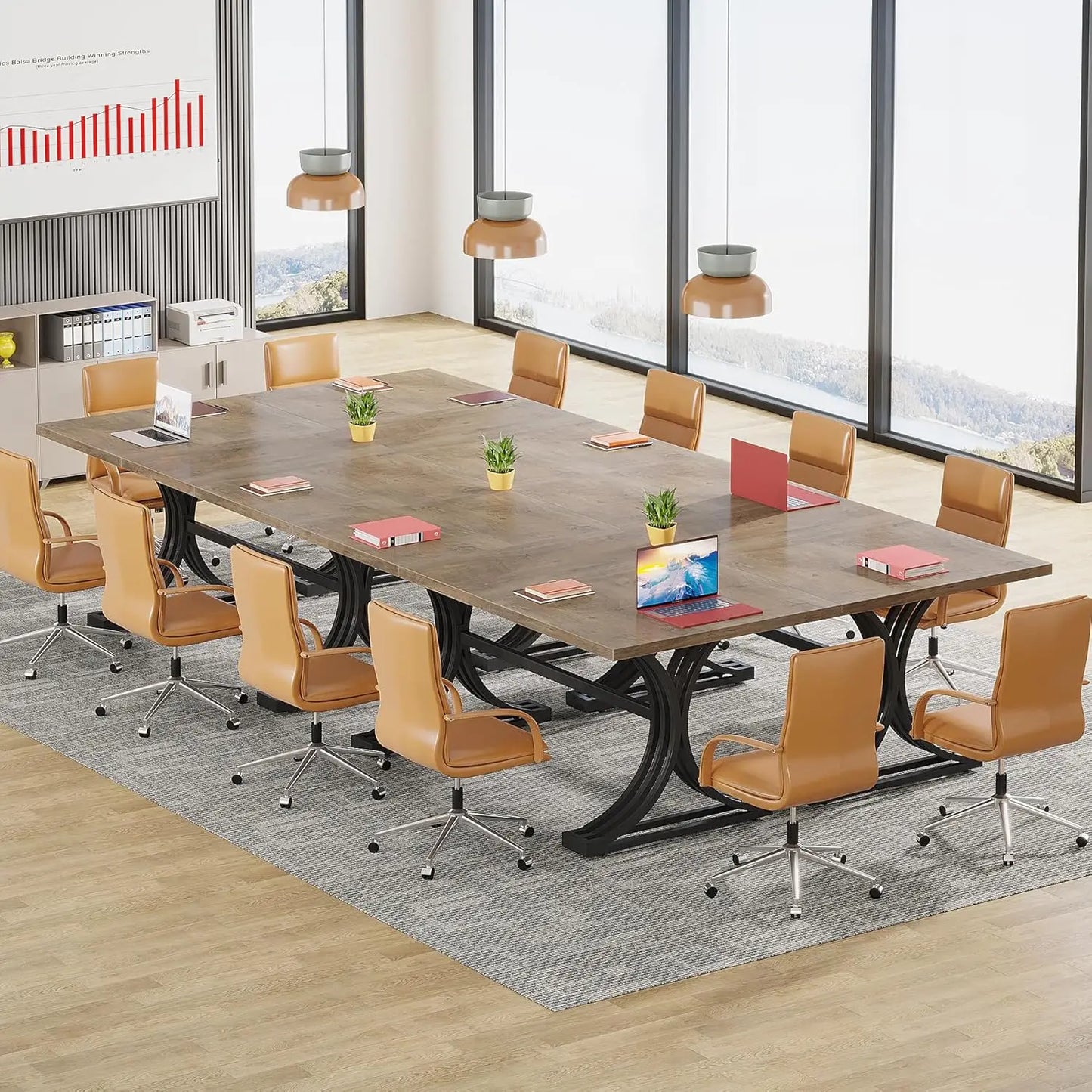 10.5FT Conference Table, Modern Meeting Table for 8-10 People, Rectangle Seminar Boardroom Table for Office, Customized